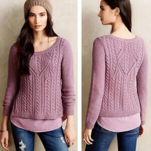 Anthropologie MOTH Cable-Knit Sweater Small Layered Boho Pink Mauve‎